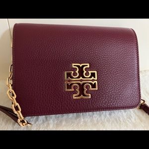 Tory Burch Britten Combo Leather Crossbody in Redstone/Gold